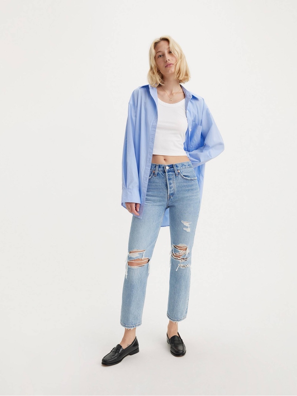 Levi's Wedgie Light Blue Distressed Straight Leg Jeans